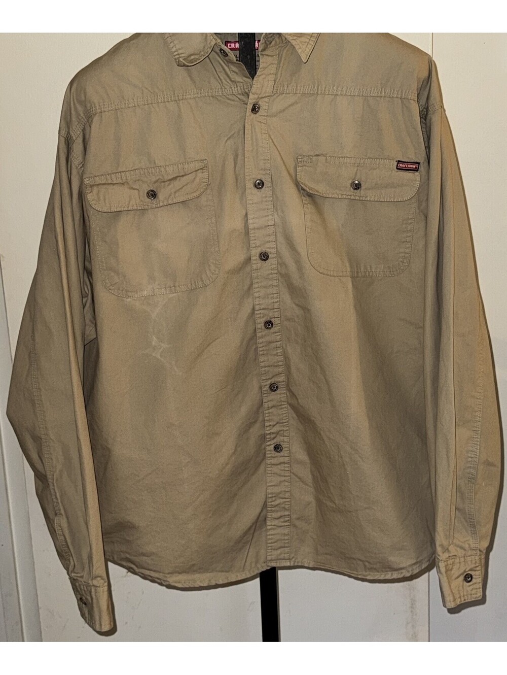 Craftsman Shirt Mens XXL 2xl Beige Cotton Collar Long Sleeve Pocket Button Up